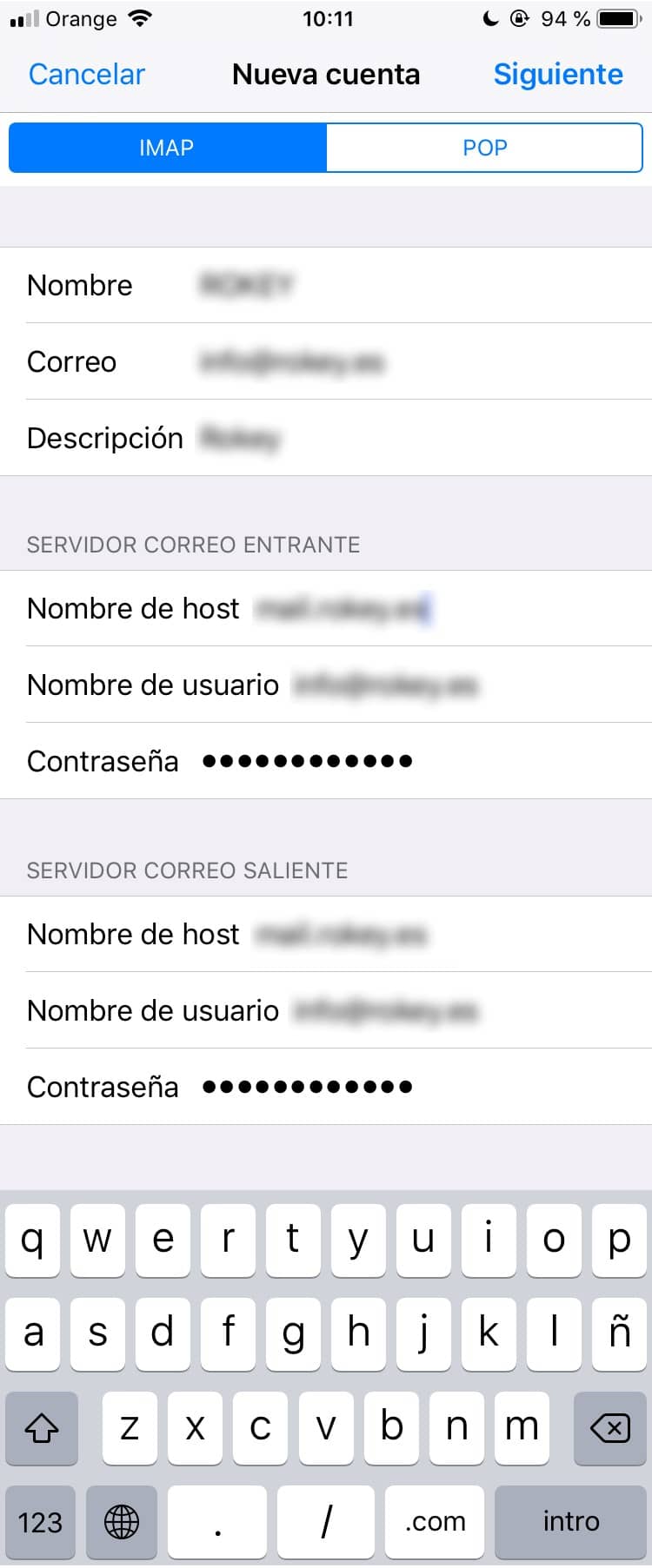 configurar email imap y smtp iphone